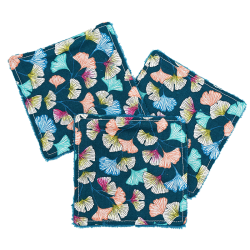 Lot de 3 cotons lavables assortis motif feuilles bleues 