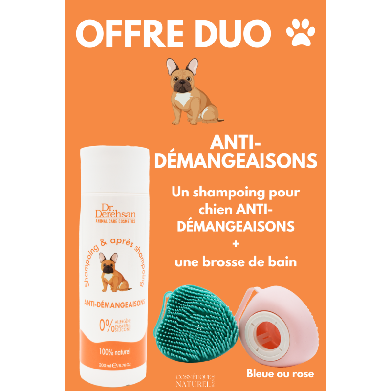 Shampoing pour chien + brosse de bain - OFFRE DUO - ANTI-DÉMANGEAISONS 