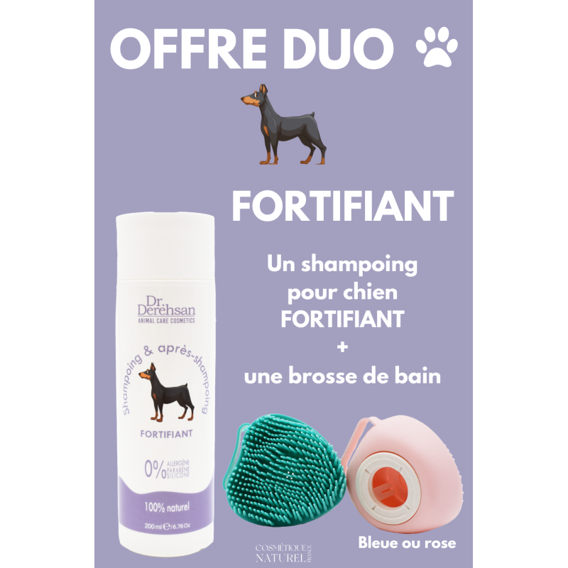 Shampoing pour chien + brosse de bain - OFFRE DUO - FORTIFIANT 